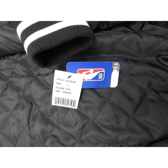 Men's NBA Varsity Jacket NEW YORK KNICKS GIII by Carl Banks Gray Black Large NEW - Picture 6 of 6
